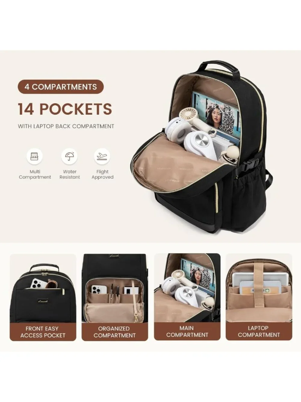 Stylish Waterproof Laptop Backpack for Women, 15.6